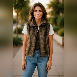 Kerry Brooke Faux Fur Zippered Vest Lined Fun & Funky Med